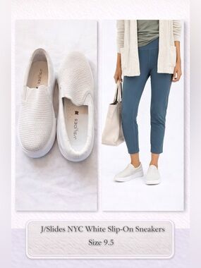 J/Slides NYC White Slip-On Sneakers 9.5 | Platform Comfort Shoes